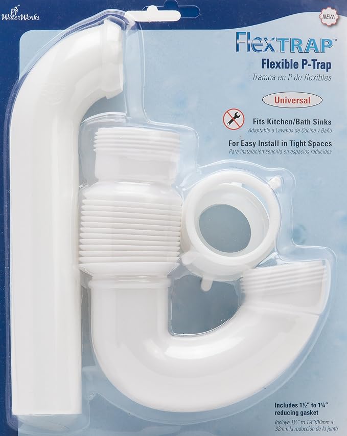 PF WaterWorks FlexTRAP Expandable and Flexible P-Trap - Universal (1-1/2-Inch or 1-1/4-Inch x 1-1/2-Inch); PF0704
