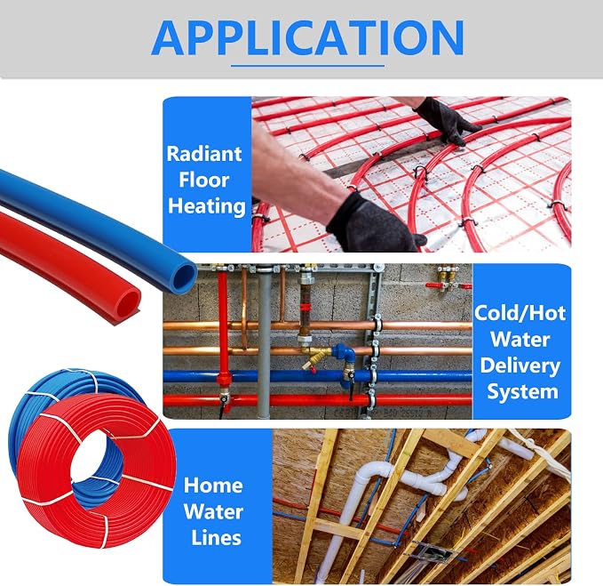 PEX-B Pipe,3/4 Inch 2 Rolls Blue & Red Each 100 Feet (200 ft) | PEX Tubing Pipes with Pipe Cutter,for Potable Hot/Cold Water Plumbing Application