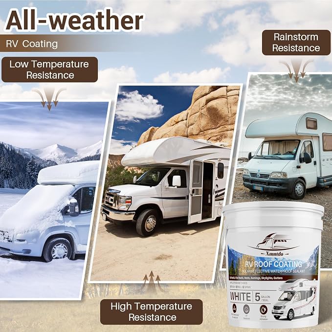 RV Roof Coating White 5 Gallon, Waterproof Solar Reflective Flexible RV Roof Sealant for Campers, Travel Trailers, Motorhomes, Roofs Leak Repair and Maintenance