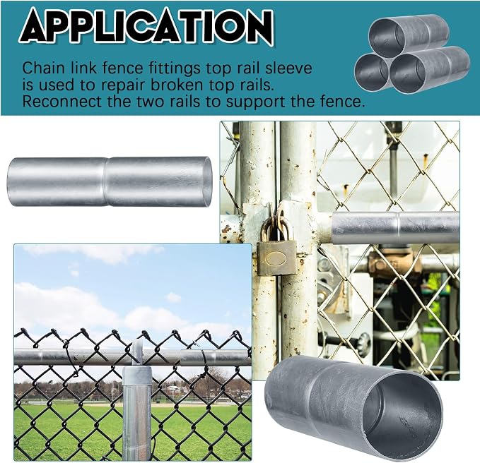 Tandefio 8 PCS Top Rail Sleeve Galvanized Steel Chain Link Fence Top Rail Sleeve for Rail/Pipe (1-3/8" x 6")