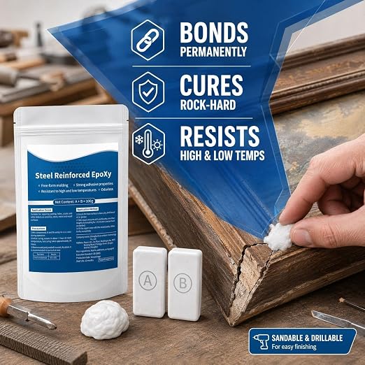 2-Pack Steel-Reinforced Epoxy Putty, Multi-Surface Crack/Hole Filler | For Filling Cracks, Holes, Repairing Pipes & Railings