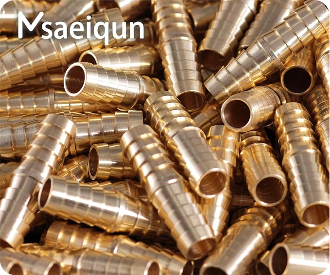 Brass Hose Barb Reducer 1" (25mm) to 3/8" (10mm) Reducing Barb Splicer Mender with Stainless Steel Pipe Clamps air Hose Repair kit for Pipe Line/Fuel/Air (Pack of 3)
