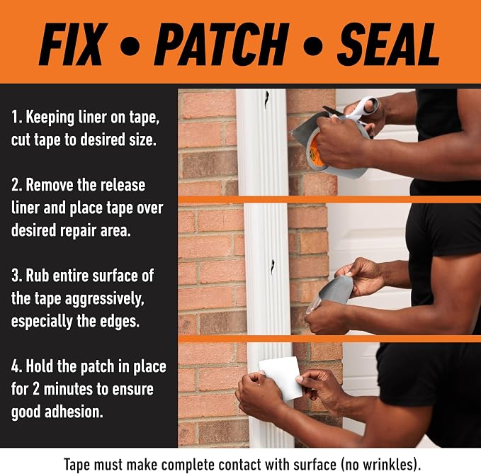 GORILLA Waterproofing Tape, Permanent Seal, White, 4" x 10', 4-Pack | Weather Resistant Seal for Leaks & Repairs, UV-Resistant Backing, Bonds Vinyl, Plastic & Rubber, Indoor & Outdoor