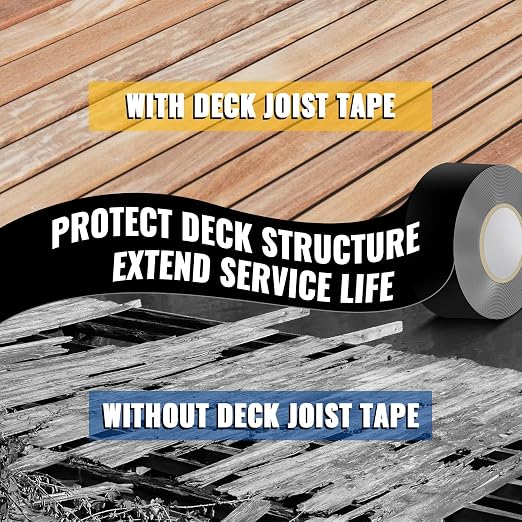 VIVIDA 2 in × 50 Ft Joist Tape for Decking 6 Roll, Deck Joist Butyl Tape | Waterproof Black Deck Joist Butyl Seal Tape, For Wood Beams, Roof, Accessories Included