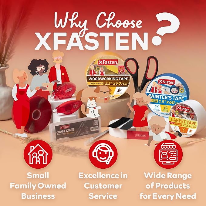 XFasten Double-Sided Carpet Tape for Area Rugs, 2 Inch x 60 Yards (180 Ft), Heavy Duty Grippy Residue-Free Silicone Adhesive Keeps Rugs in Place on Hardwood, Laminate and Tile Floors