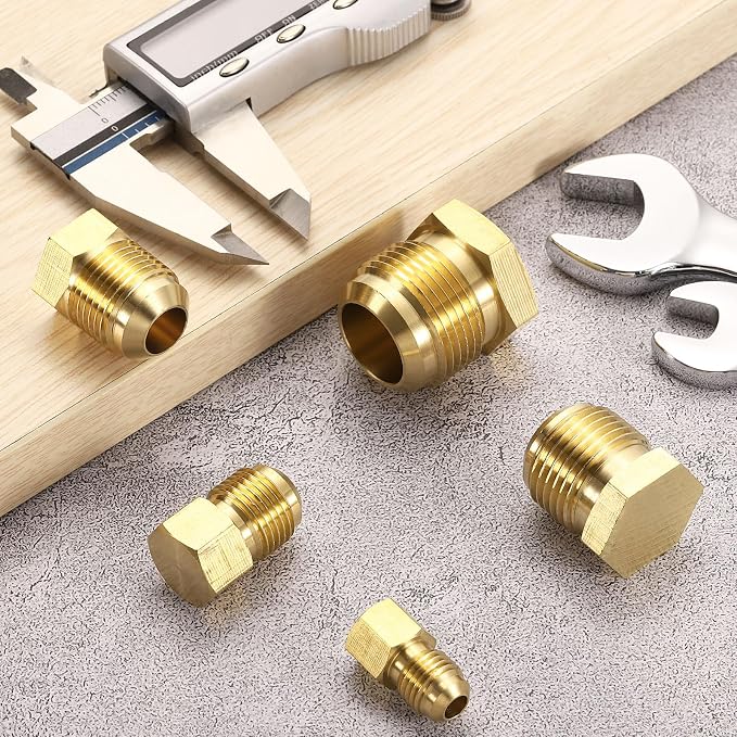 uxcell 2Pcs Brass Seal Plug, 3/4"-16 UNF Male Thread Hex Pipe Fitting, Flare Tube Fittings with Tape for Air Conditioner Pipe Extension Water Gas Line