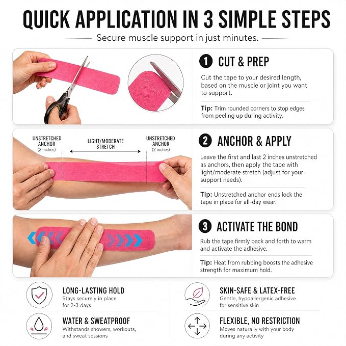 Kinesiology Athletic Tape Roll Sports Kinesio Tape for Skin Uncut | Muscle and Joint Tape Support Recovery for Knee Shoulder Elbow Ankle Neck body Breathable Waterproof 2Inch x 16.4Ft,2Cream