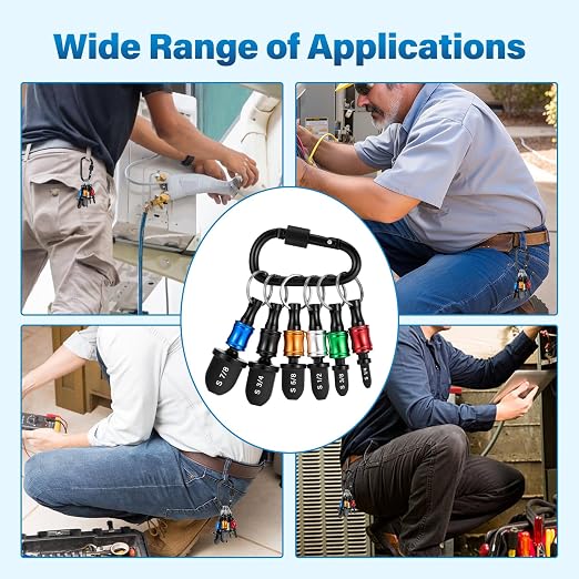 WADEO Swaging Tool HVAC Repairing Set with Bit Holder, Portable Copper Swage Tools HVAC Kit with Keychain, Air Conditioner Copper Tube Pipe Expander Drill Bit 1/4'' 3/8'' 1/2'' 5/8'' 3/4'' 7/8'' Black