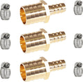 Brass Hose Barb Reducer 1" (25mm) to 3/8" (10mm) Reducing Barb Splicer Mender with Stainless Steel Pipe Clamps air Hose Repair kit for Pipe Line/Fuel/Air (Pack of 3)