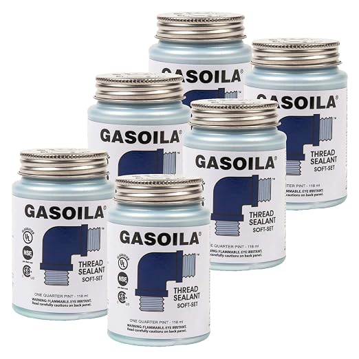 Gasoila Soft-Set Pipe Thread Sealant – Non-Hardening Paste for Metal & Plastic, 1/4 Pint with Brush Cap – Reliable Leak Prevention, Drip-Resistant, Temp Range -100 to 600°F (Pack of 6)