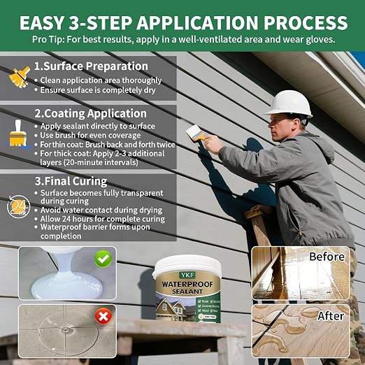 YKF Clear Waterproof Sealant, Self-Leveling Brush-On Coating, 34 Fl Oz
