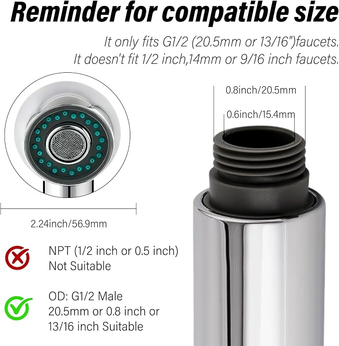 Kitchen Faucet Head Replacement,2-Function Pull Out Sink Sprayer