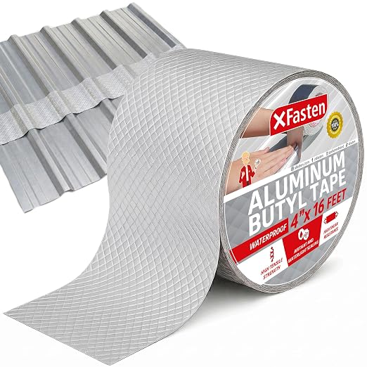 XFasten Super Waterproof Aluminum Butyl Tape, 4-Inch x 16-Foot, Aluminum Foil Tape with Butyl Rubber Adhesive for Window and Metal Roof Flashing, Patching and Gutter Leak Repair