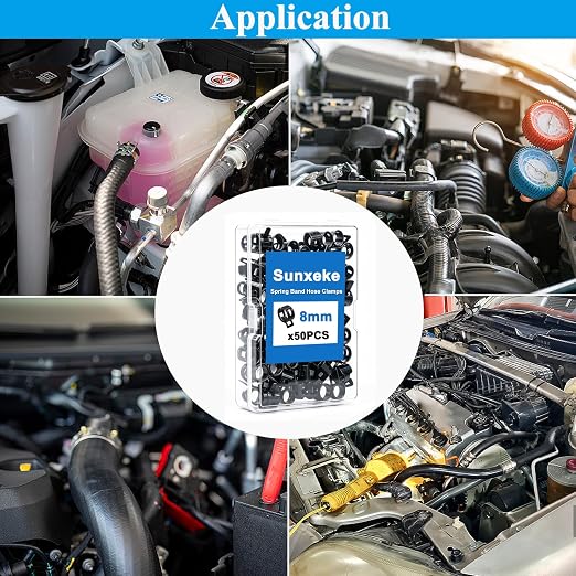 50Pcs 8mm Spring Band Hose Clamps, Black Fuel Line Hose Clamp Low Pressure Air Clip Strap for Silicone Vacuum Hose Fuel Line Clamps
