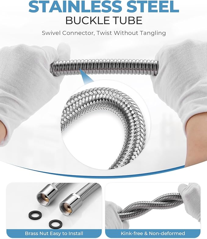 18.5" Commercial Sink Faucet Sprayer Hose, Pre-rinse Sprayer Hose for Commercial Kitchen Sink Faucet, 18.5 Inch Stainless Steel Flexible Hose Replacement Kit for Restaurant Industrial Dishwasher