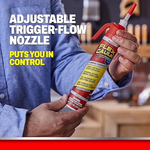 Flex Caulk, Waterproof & Weatherproof Hybrid Polymer Sealant, Strong, Paintable, Indoor, Outdoor, Bath, Shower, Sink, Window, Baseboards, Door, RV, Roof, Wood, Auto & Marine, Clear, 6.6 oz, 2-Pack