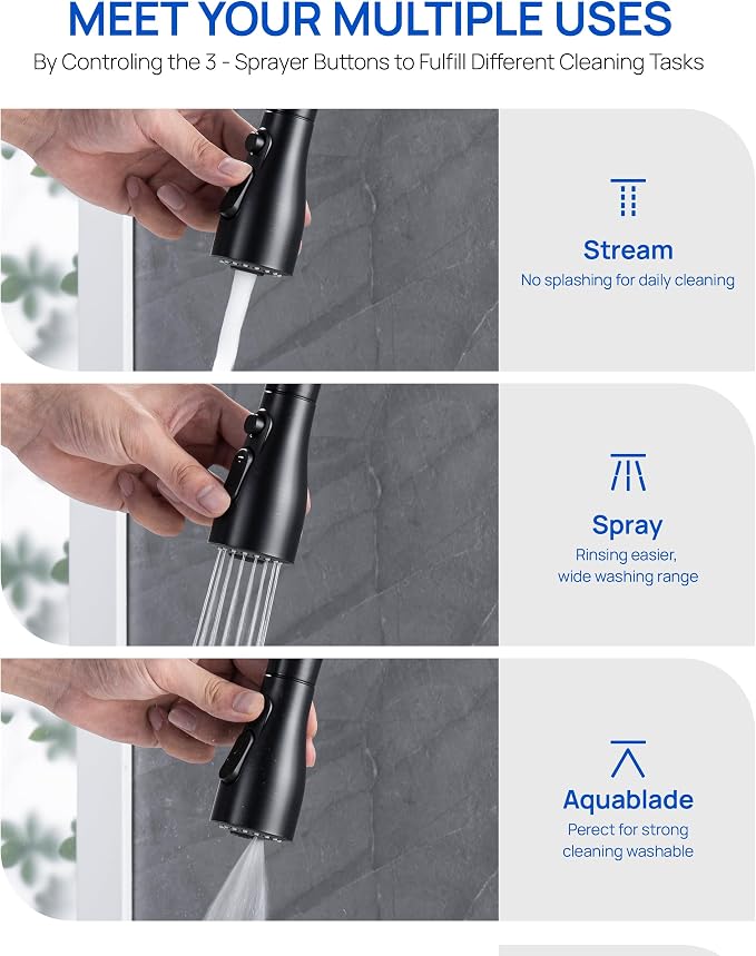 J-HVA Metal Kitchen Faucet Head Replacement – 3 Mode High-Pressure Sink Sprayer Replacement with 15 Nozzle Adapters, Durable Pull Down Spray Head for Kitchen Sink, Oil Rubbed Bronze, Stainless Steel