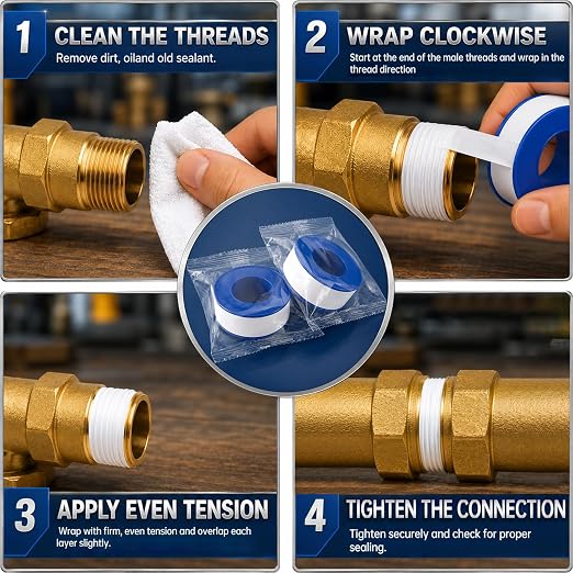 10 Pcs 3/4" x 520" PTFE Thread Seal Tape 5.9 Mil Individual Pack | High Density Plumber Tape for Pipe Fittings, Threaded Connection, Water Line, Bathroom Repair, Waterproof Pipe Thread Sealant