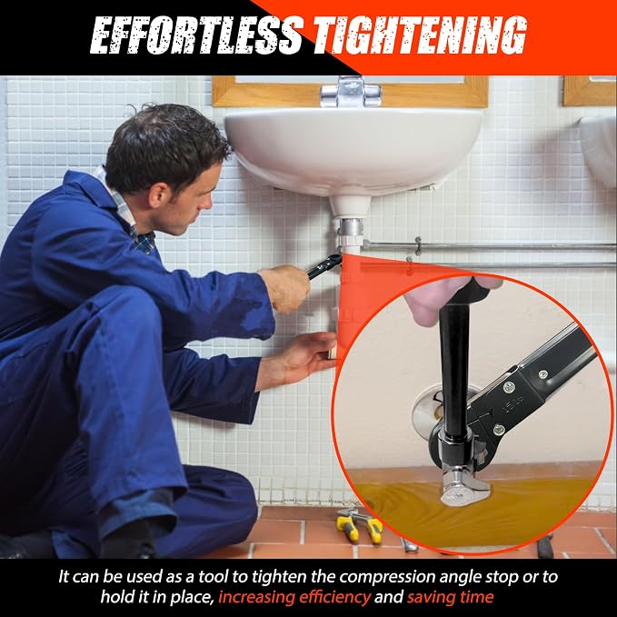 Plumbing Tools, Angle Stop Wrench Kit, Plumbing Wrench. New Compression Angle Stop and Removing the Compression Ring Professional Plumbing Toolset For Easy Angle Stop And Supply Nut Installation