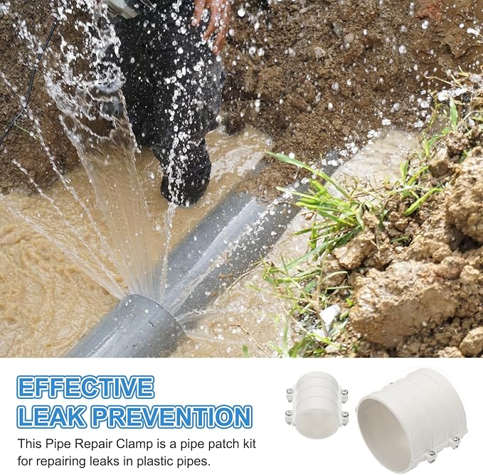 PATIKIL 6-5/16" Water Pipe Repair Clamp PVC Leak Sealer for OD 160mm PE/PPR/Pipes and Plumbing (Length 4.7 Inch), White