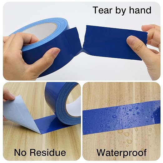 Heavy Duty Duct Tape 2 Inch X 33 Yards, 8.5 Mil Thickness, Multi Purpose Blue Duct Tape, No Residue, Waterproof and Tear by Hand - for Repairs, Industrial, Professional Use (Pack of 3)