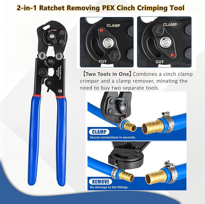 (All-in-One) GUOFIS 3/4 Inch PEX-B Pipe/Tubing Fitting Kit | 3/4"x 200ft Red Blue PEX Tubing,2-in-1 Ratchet Removing Pex Tool,30PCS Clamps& Pipe Cutter for DIY Installation