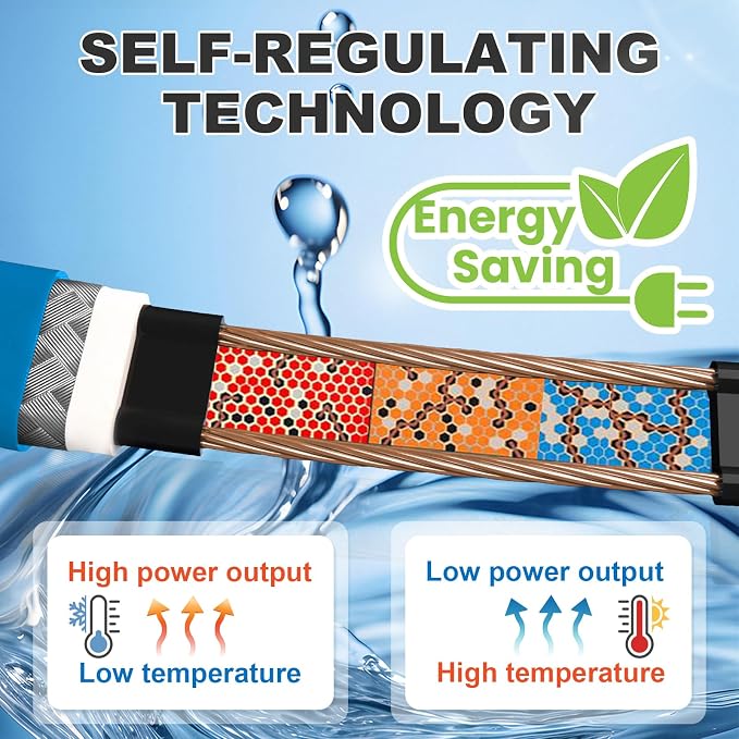 MAXKOSKO 2ft Dual Lights Self Regulating Heat Tape for Water Pipes 5W/ft | Heat Trace Cable with Thermostat, Heating Cable Freeze Protection for Metal & Plastic Pipes,Keeps Water Flowing at -40°F,120V