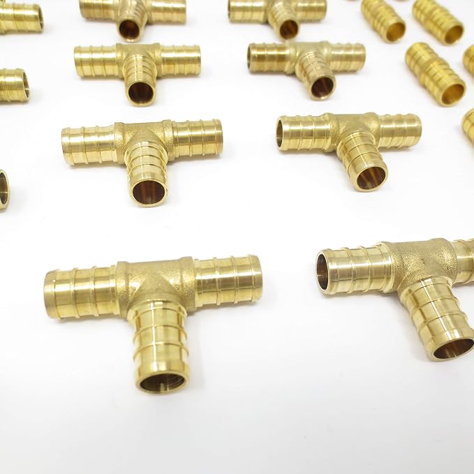 (30 pieces) 1/2" Brass PEX Fittings for 1/2 inch PEX Pipe (10 - Elbow, 10 -TEE, 10 - Coupler/Straights) Kit for Domestic Water and Radiant Heating, DZR and No-Lead Brass Crimp Cinch System PEX GUY