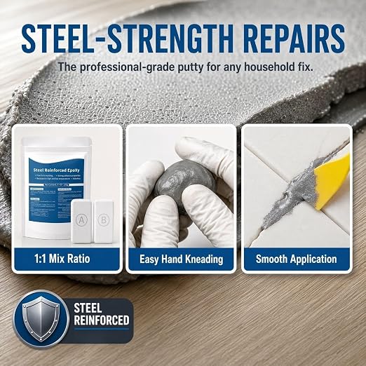 2-Pack Steel-Reinforced Epoxy Putty, Multi-Surface Crack/Hole Filler | For Filling Cracks, Holes, Repairing Pipes & Railings