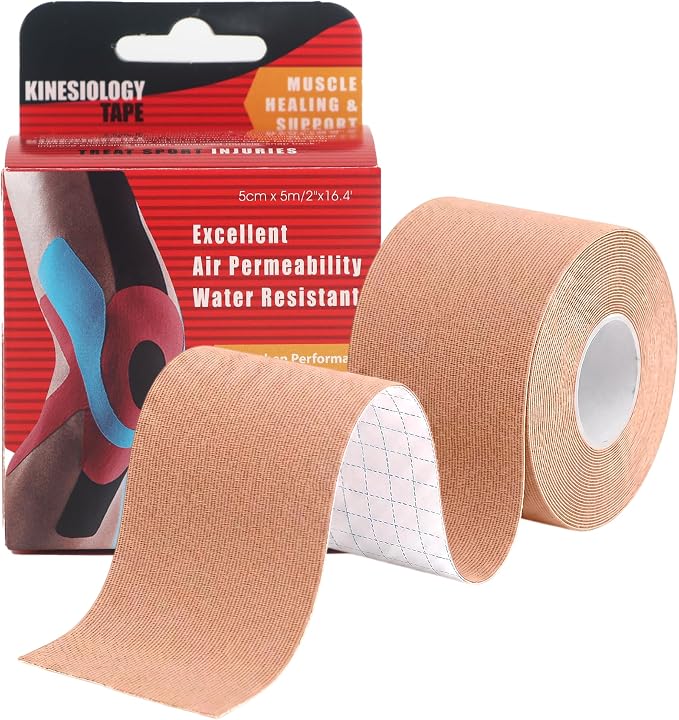 Kinesiology Athletic Tape Roll Sports Kinesio Tape for Skin Uncut | Muscle and Joint Tape Support Recovery for Knees Shoulder Elbow Ankle Neck Body Breathable Waterproof 2Inch x 16.4Ft,Cream