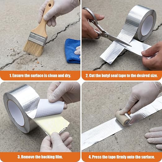 Butyl Waterproof Tape with Foil Backing, 4 Inch x16 Feet, Silver | Incredibly Sticky, Puncture-proof, Weather-resistant, for Glass & EPDM Roof Leak Patching