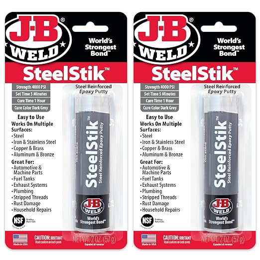 J-B Weld SteelStik, 1 Hour Cure, Steel Reinforced Epoxy Putty Stick - 2 Pack, Dark Grey (8267-2)