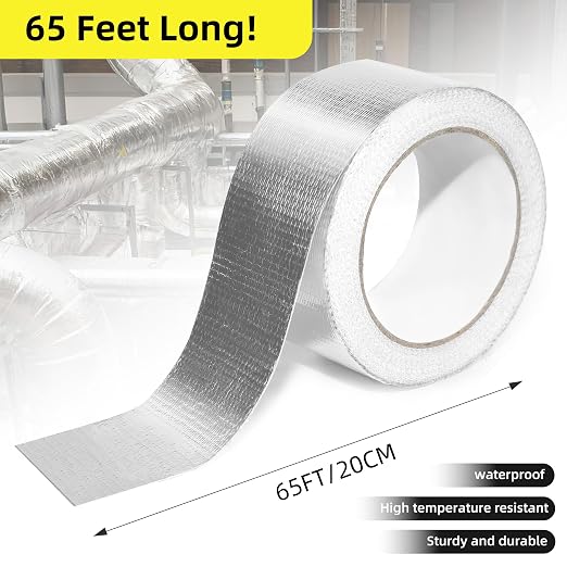3 Inch x 65 Ft Fiberglass Reinforced Aluminum Foil Tape, 6 Mil Heavy Duty Heat Resistant to 500°F Waterproof for HVAC Ducts, Dryer Vents, Furnace Connections, Exhaust & Pipe Insulation