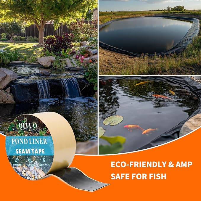 Pond Liner Seam Tape, 3" x 30' Double Sided Butyl Pond Liner Tape, Waterproof Seam Tape for EPDM Pond Liner, Self Adhesive Patch Repair Tape for Outdoor Garden Ponds and Fish Ponds (1pcs)