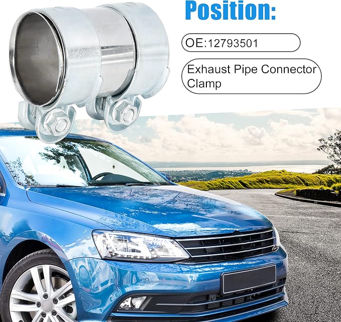Exhaust Pipe Sleeve Connector Clamp Coupler 12793501 62 x 94 mm Exhaust Band Clamp Sleeve for Volkswagen Jetta 2005-2014 Stainless Steel Silver Tone