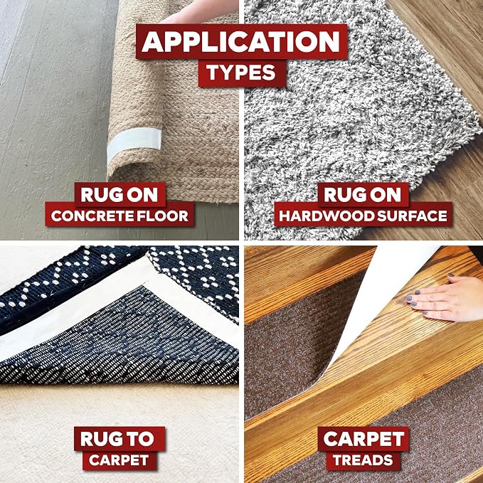 XFasten Double-Sided Carpet Tape for Area Rugs, 2 Inch x 60 Yards (180 Ft), Heavy Duty Grippy Residue-Free Silicone Adhesive Keeps Rugs in Place on Hardwood, Laminate and Tile Floors