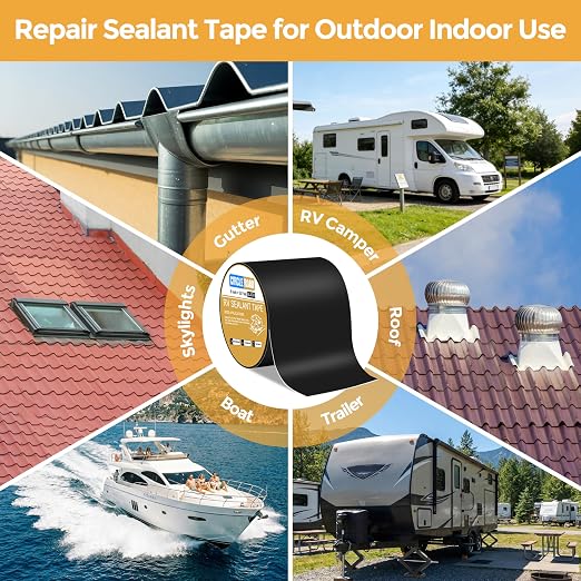 Butyl Sealant Waterproof Tape, RV Roof Repair Tape Black 6 Inch X 50 Feet | RV Sealant Tape, Stop Camper Roof Leaks, UV-Resistant, Weatherproof and Reliable (6In-50FT Black)