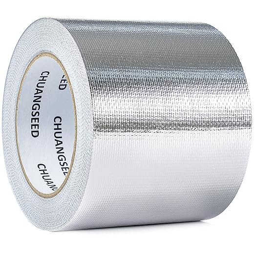 CHUANGSEED Adhesive Aluminum Foil Fiberglass Heat Shield Tape 4in x 90ft, Reflective Material Cool Tape Self-Adhesive for HVAC, Pipe, Auto,High Temp Protection
