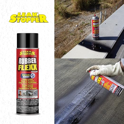 Leak Stopper Rubber Flexx – 18oz Waterproof Repair & Sealant Spray - Point & Spray to Seal Cracks, Holes, Leaks, Corrosion & More | Black – 2 cans