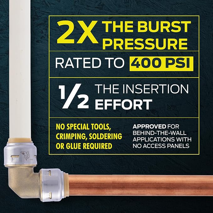 SharkBite Max 1/2 Inch Coupling, Push to Connect Brass Plumbing Fitting, PEX Pipe, Copper, CPVC, PE-RT, HDPE, UR008A