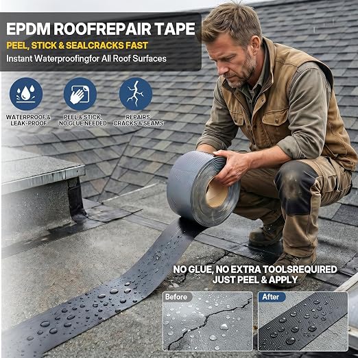 32.8ft X 4in EPDM Rubber Roofing Seam Tape, Self Adhesive Butyl Sealant Tape Waterproof Sealing Tape for Roof Patch & Repair, Peel and Stick Roofing Patch for RV, Pipe, Window Sill, Boat Sealing