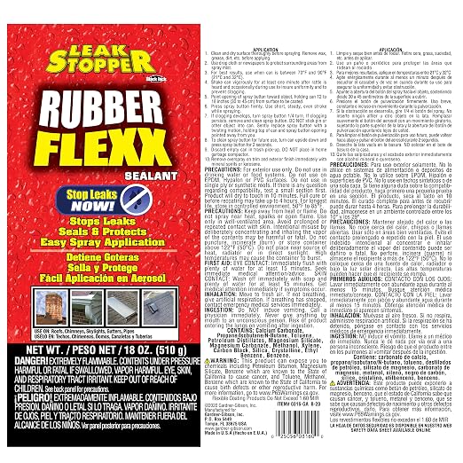 Leak Stopper Rubber Flexx – 18oz Waterproof Repair & Sealant Spray - Point & Spray to Seal Cracks, Holes, Leaks, Corrosion & More | Black – 2 cans